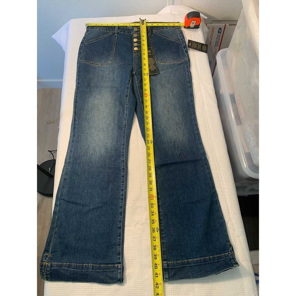 (H-268)D2 by Diane Gilman Bootcut Jeans L Blue High Rise Button Fly Stretch NWT - Picture 4 of 10